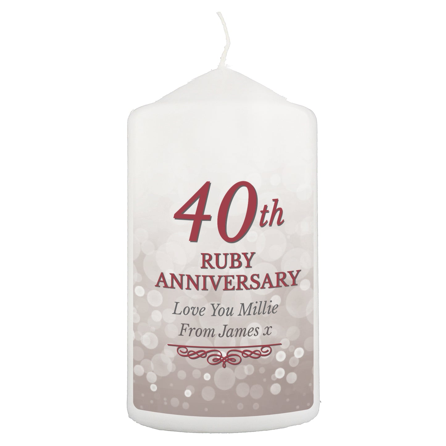 Personalised 40th Ruby Anniversary Pillar Candle - MK&JD Gifts