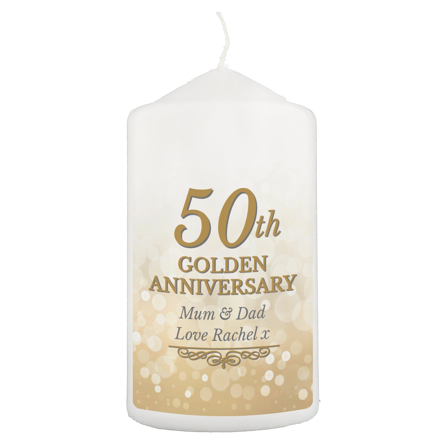 Personalised 50th Golden Anniversary Pillar Candle - MK&JD Gifts