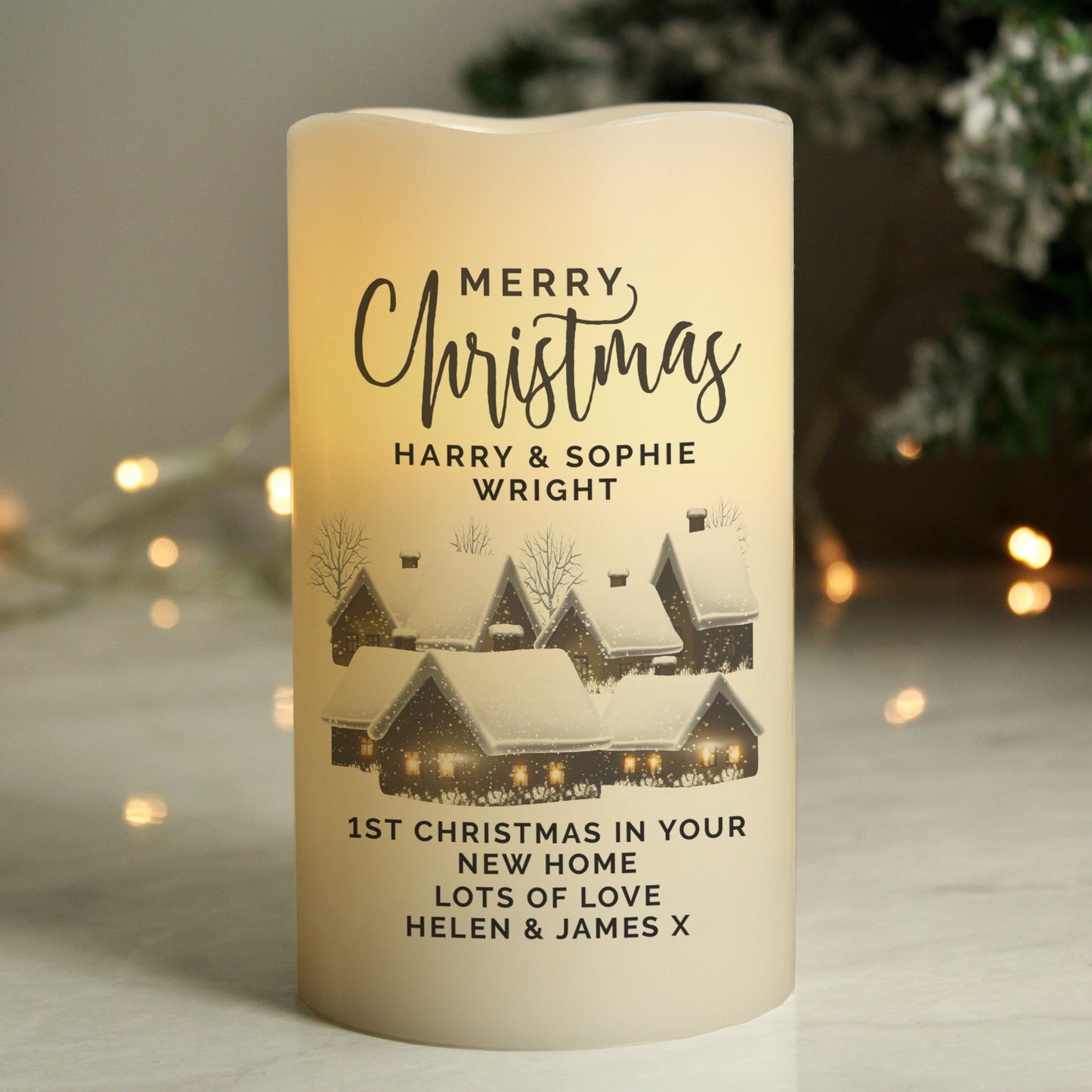 Personalised Christmas Town LED Candle - MK&JD Gifts