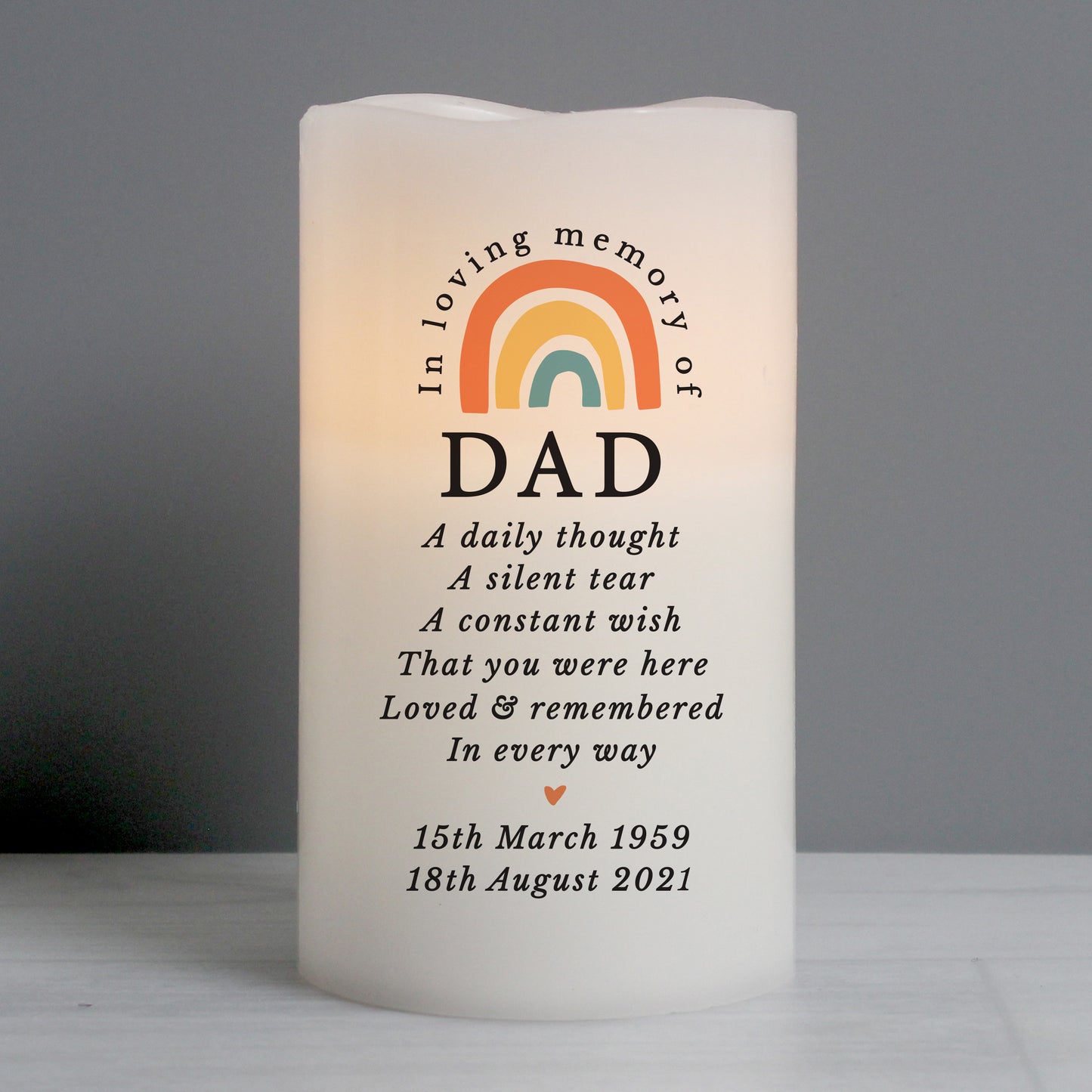 Personalised In Loving Memory Rainbow LED candle - MK&JD Gifts