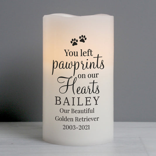 Personalised Pawprints On Our Hearts LED Candle - MK&JD Gifts