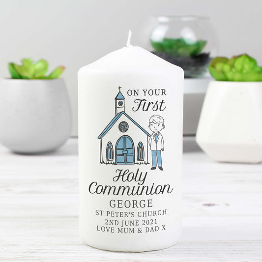 Personalised Boys First Holy Communion Pillar Candle - MK&JD Gifts