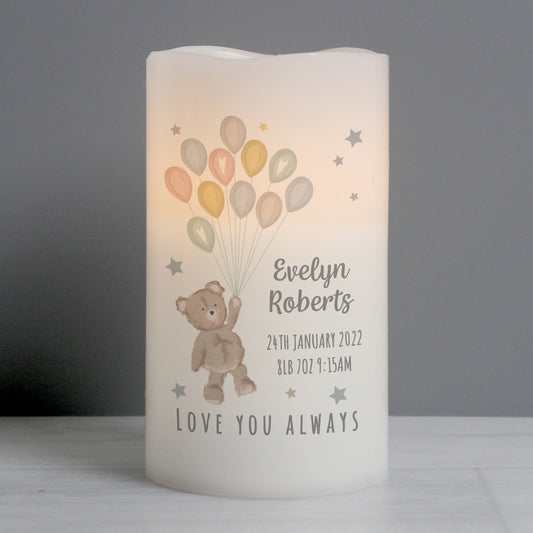 Personalised Teddy & Balloons Nightlight LED Candle - MK&JD Gifts