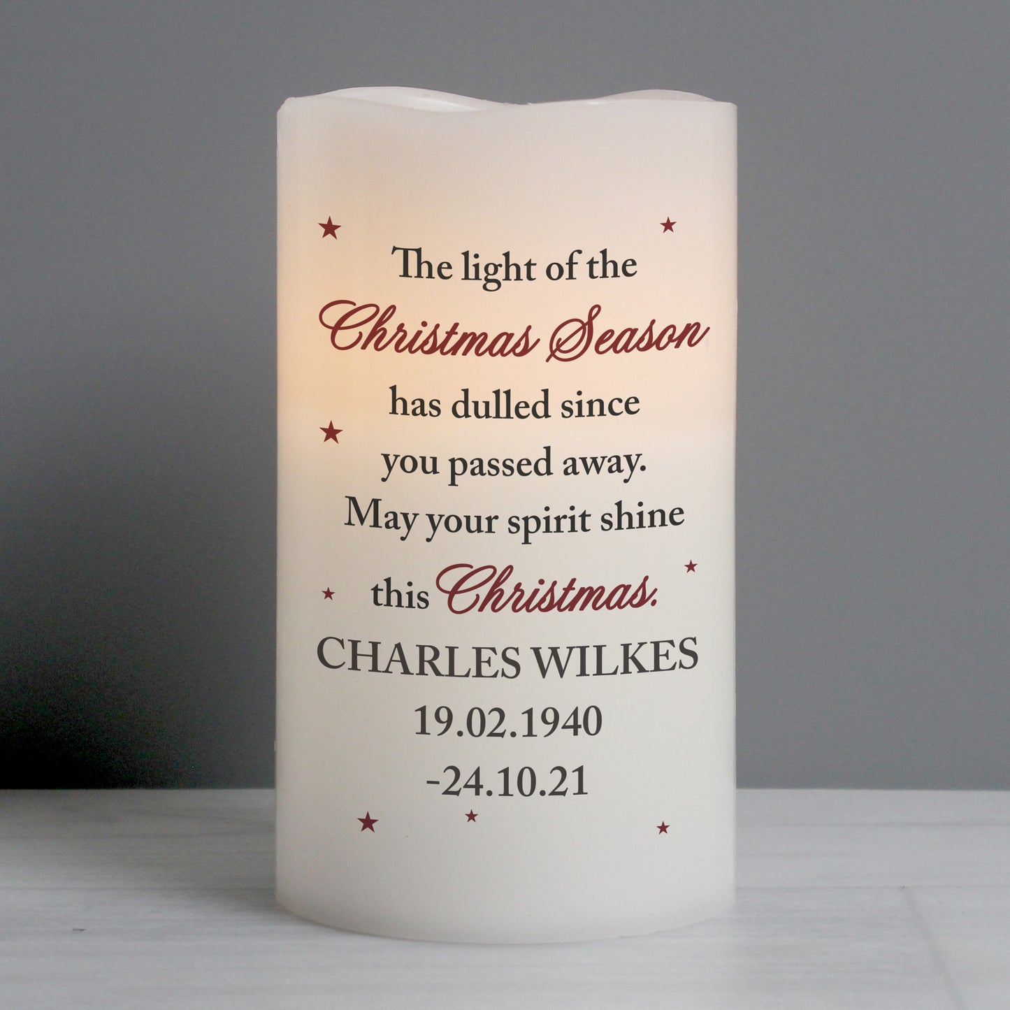 Personalised Christmas Season Memorial LED Candle - MK&JD Gifts
