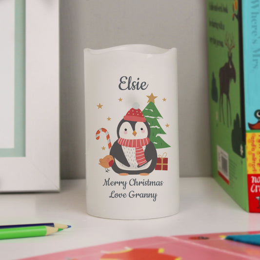 Personalised Penguin Christmas LED Candle - MK&JD Gifts