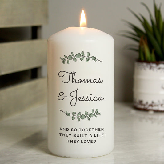 Personalised Botanical Pillar Candle - MK&JD Gifts