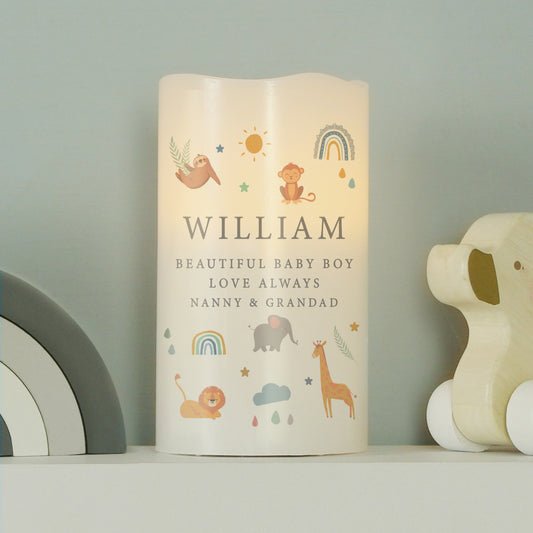 Personalised Safari Animals LED Candle - MK&JD Gifts