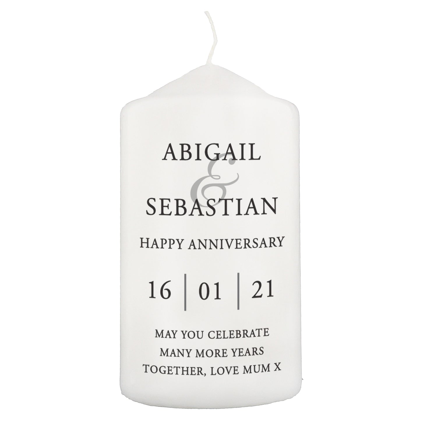 Personalised Couples Pillar Candle - MK&JD Gifts