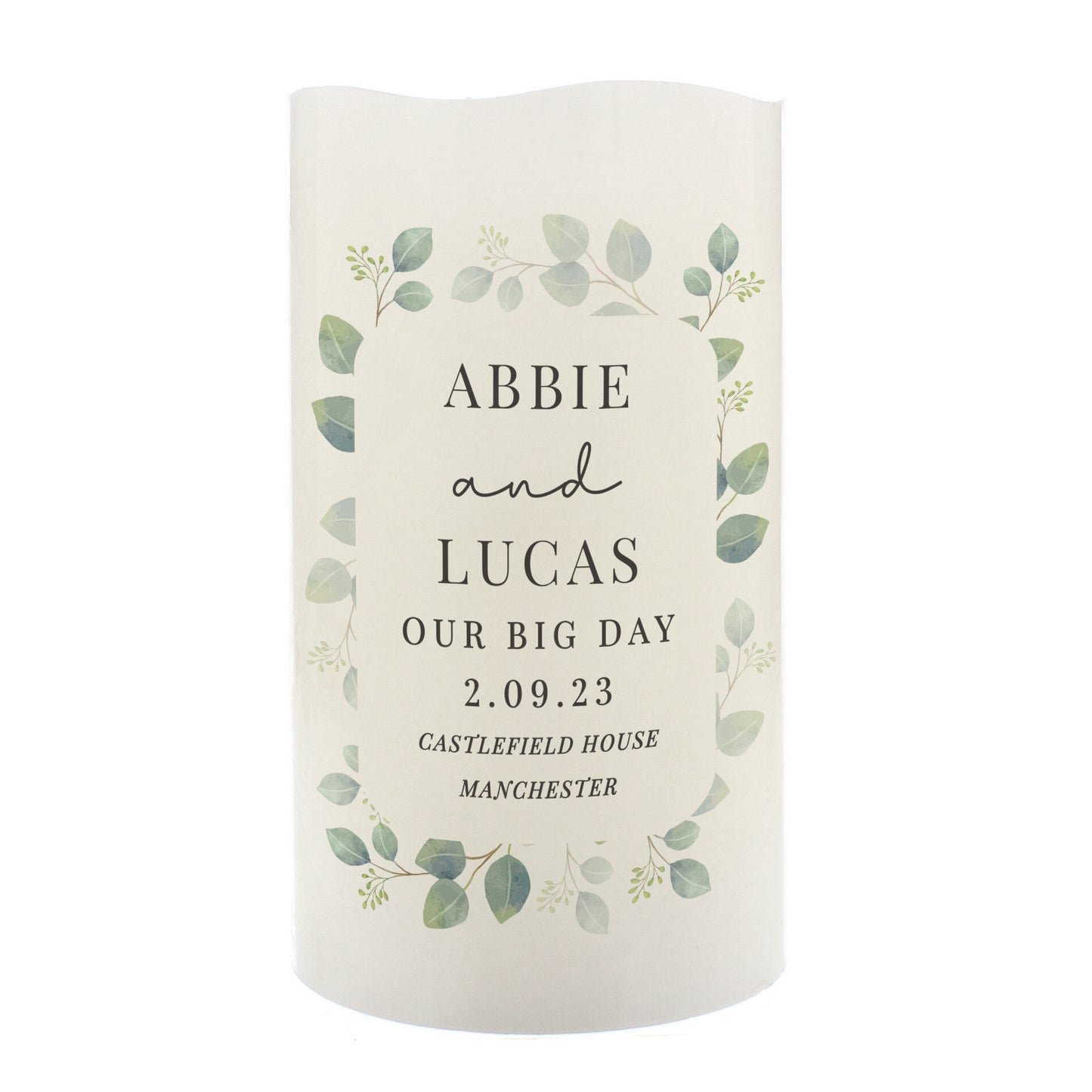 Personalised Botanical Free Text LED Candle - MK&JD Gifts