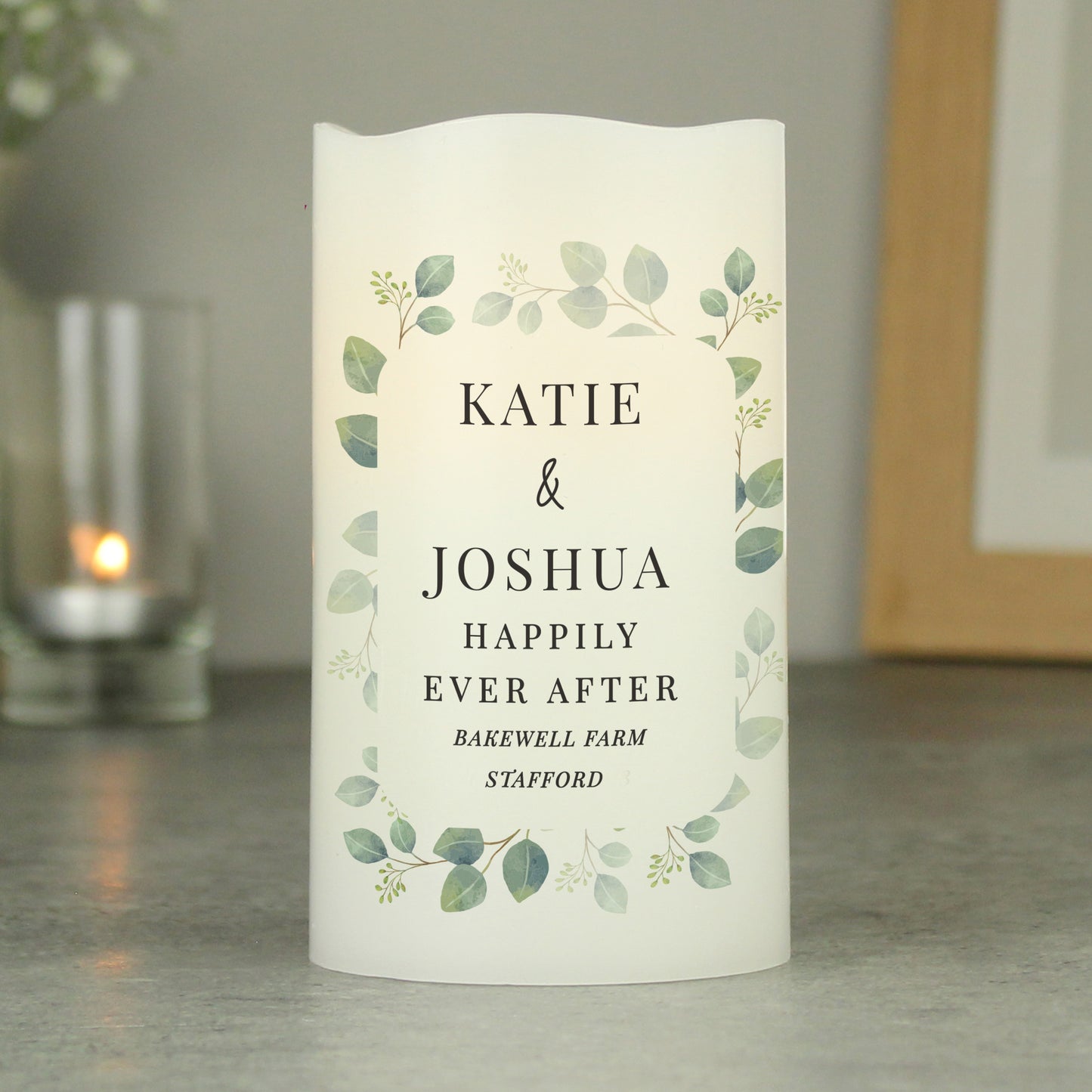 Personalised Botanical Free Text LED Candle - MK&JD Gifts