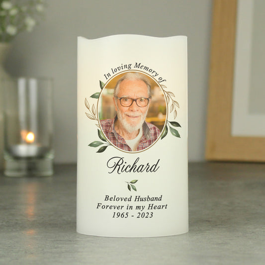 Personalised Botanical Memorial Photo Upload LED Candle - MK&JD Gifts
