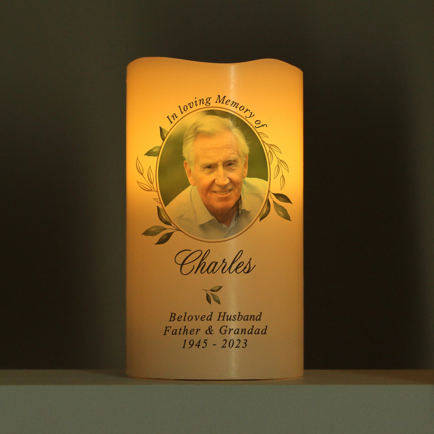Personalised Botanical Memorial Photo Upload LED Candle - MK&JD Gifts