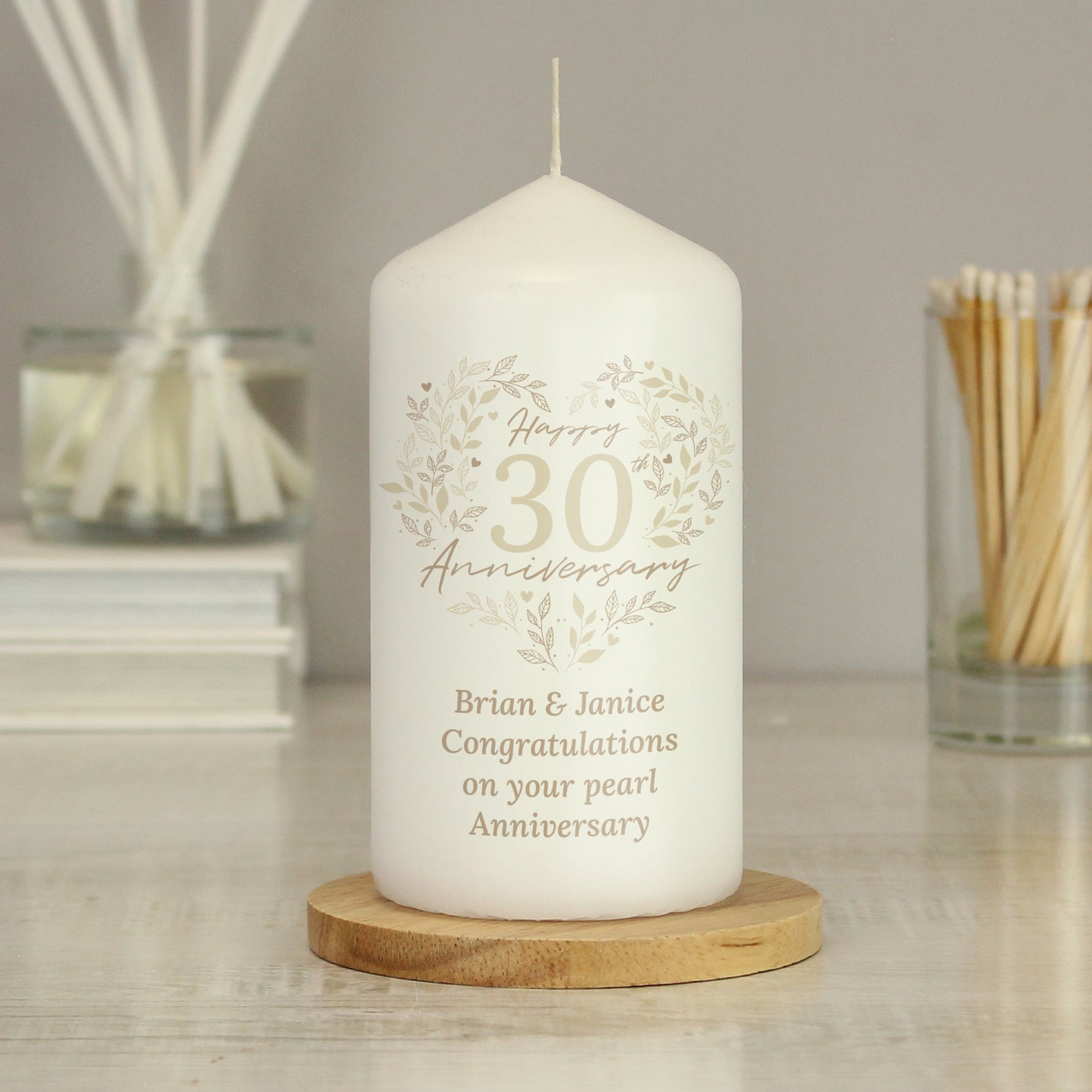 Personalised 30th Pearl Wedding Anniversary Pillar Candle - MK&JD Gifts