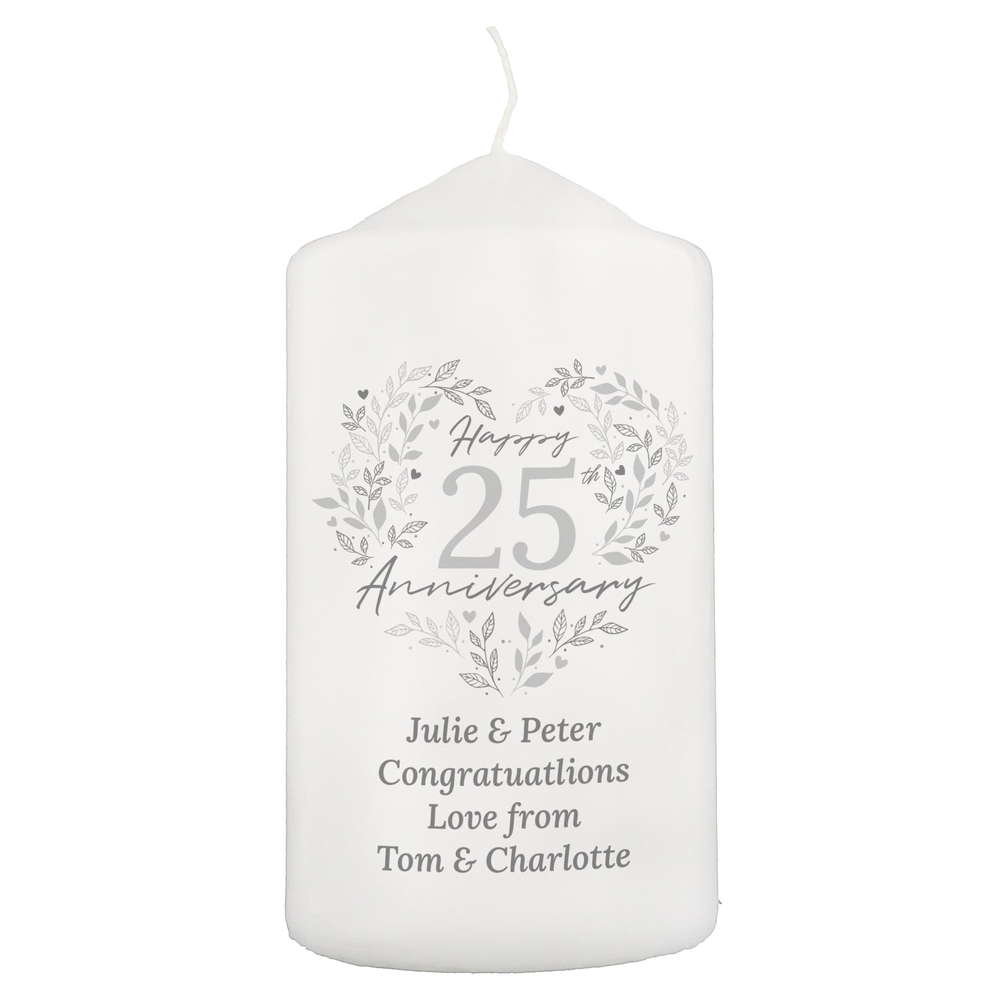 Personalised 25th Silver Wedding Anniversary Pillar Candle - MK&JD Gifts