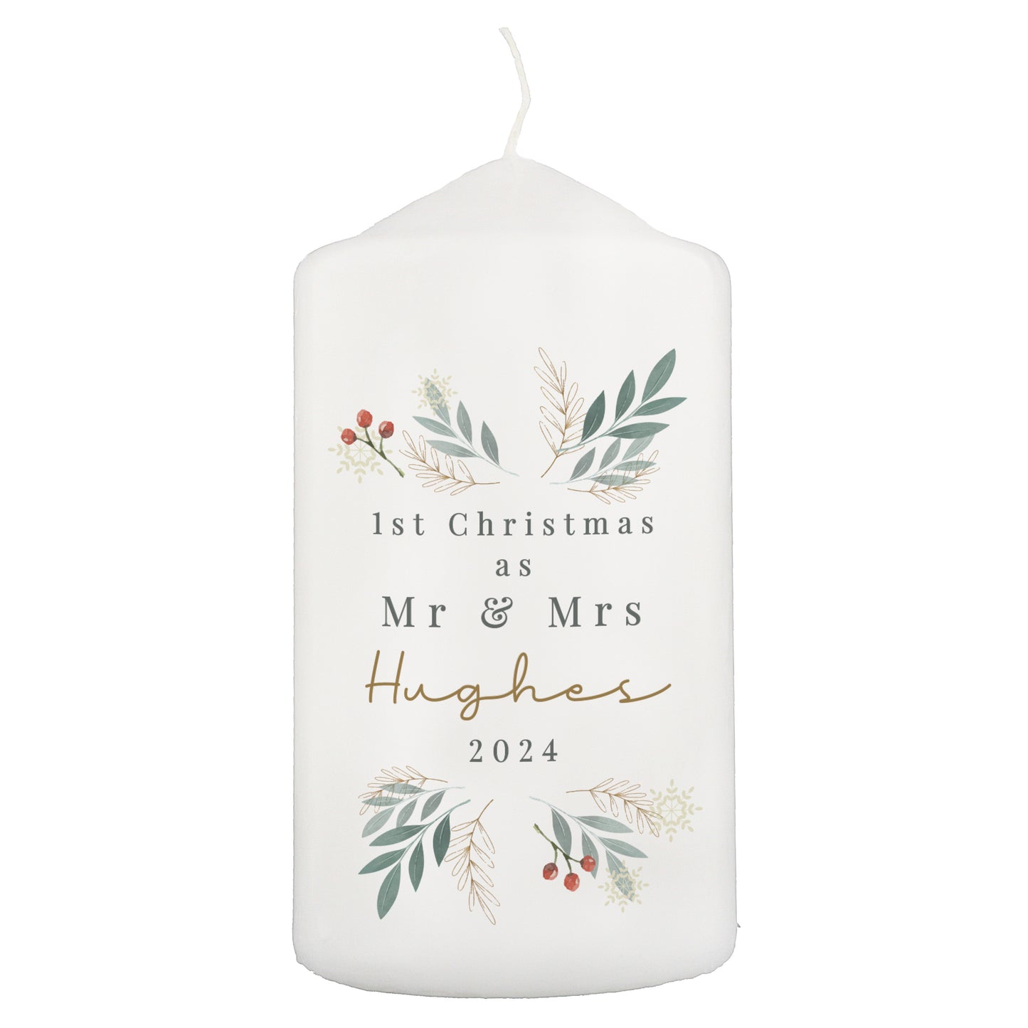 Personalised Christmas Foliage Pillar Candle - MK&JD Gifts