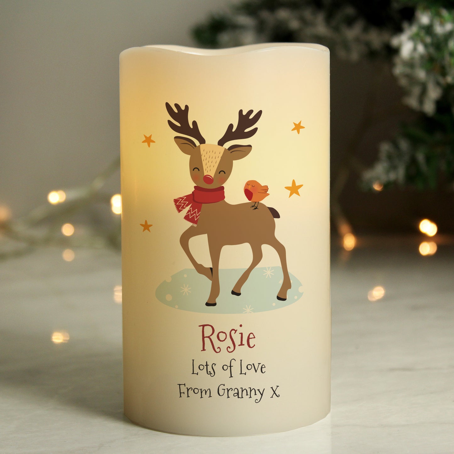 Personalised Christmas Reindeer LED Candle - MK&JD Gifts