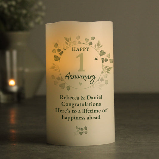 Personalised Botanical Anniversary LED Candle - MK&JD Gifts