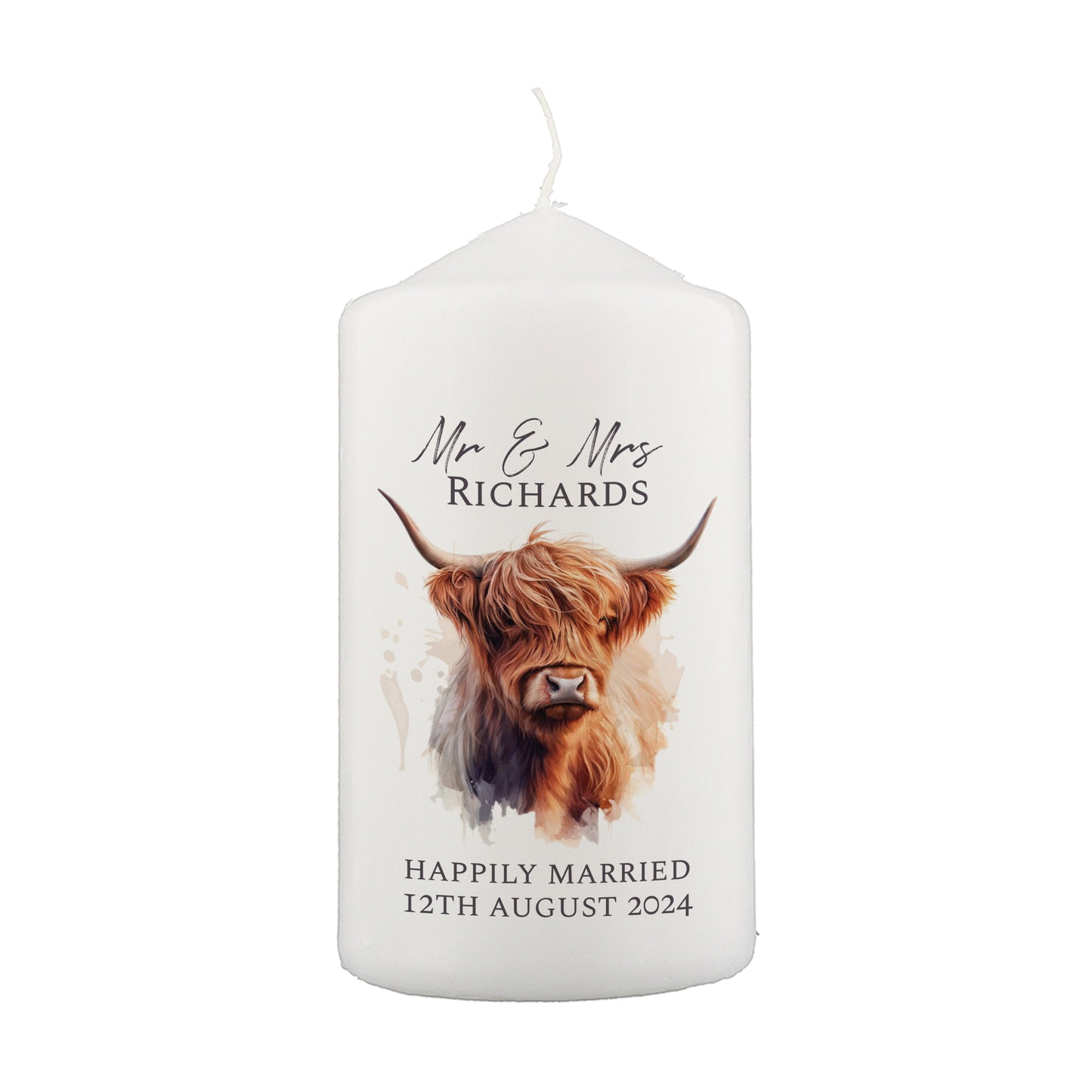 Personalised Highland Cow Pillar Candle - MK&JD Gifts