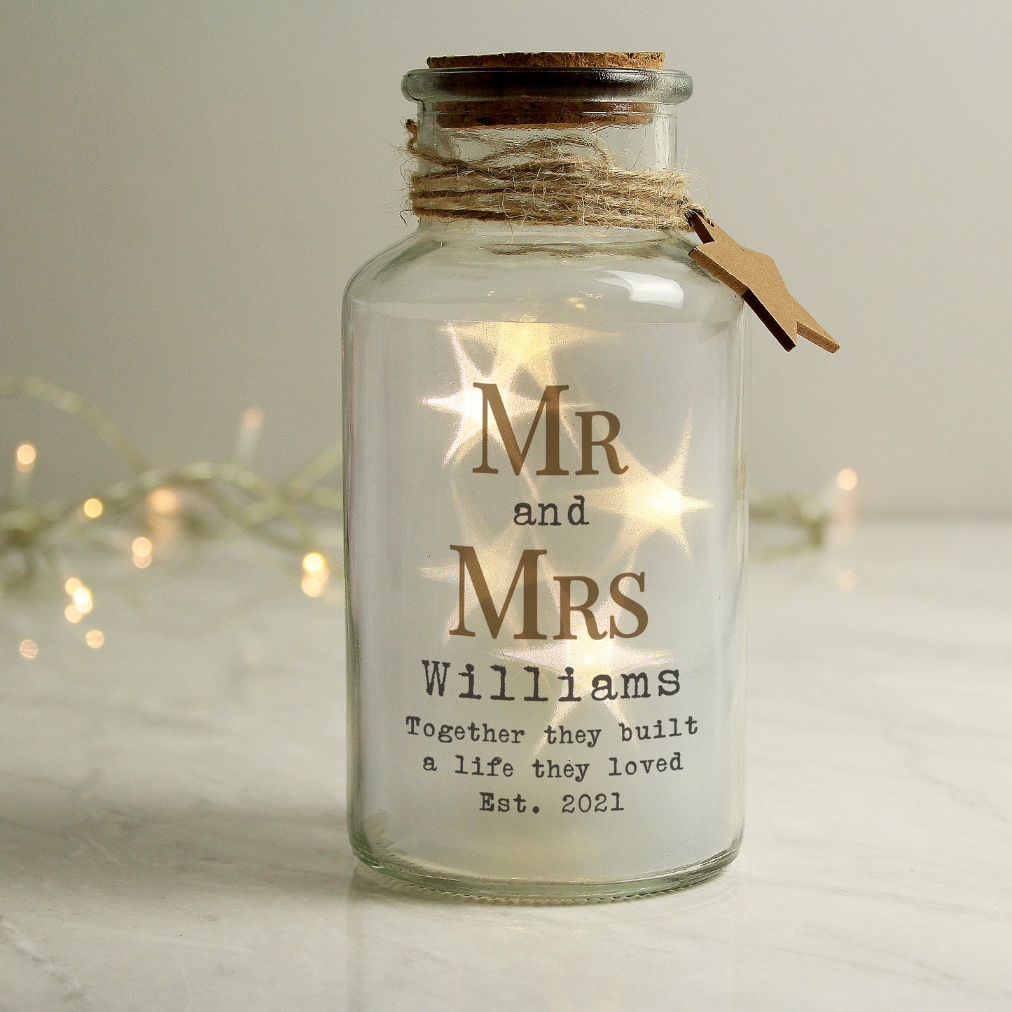 Personalised Mr & Mrs LED Glass Jar - MK&JD Gifts