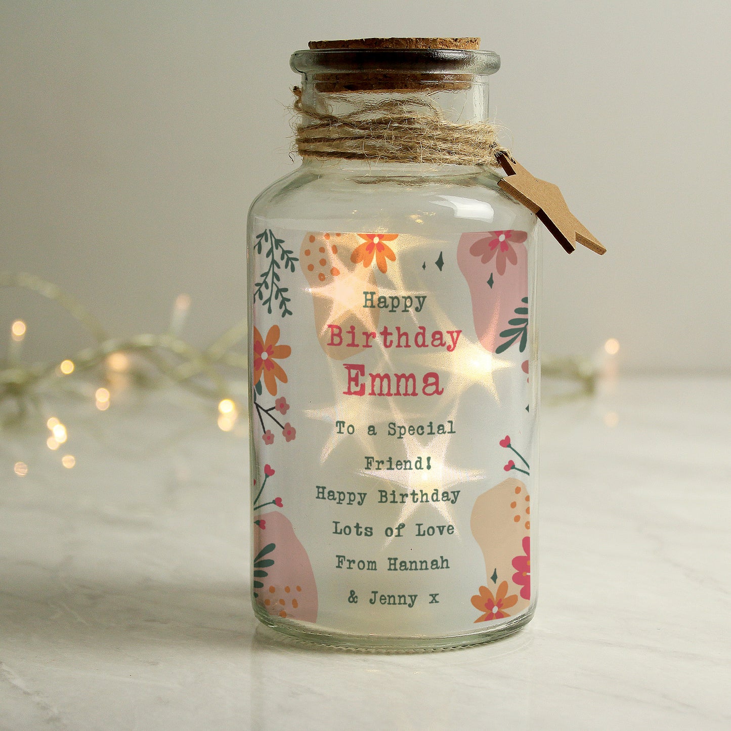 Personalised Floral LED Glass Jar - MK&JD Gifts