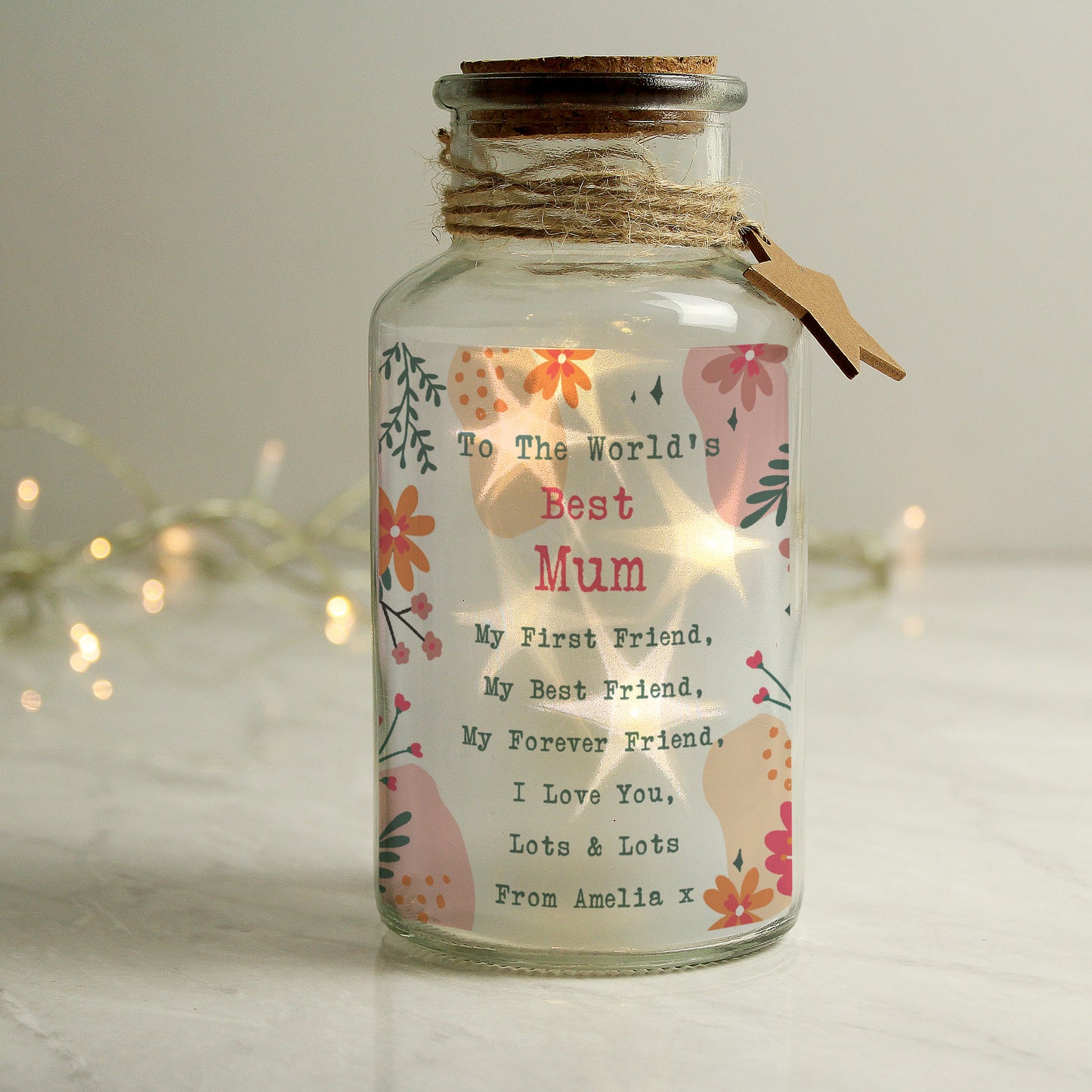 Personalised Floral LED Glass Jar - MK&JD Gifts