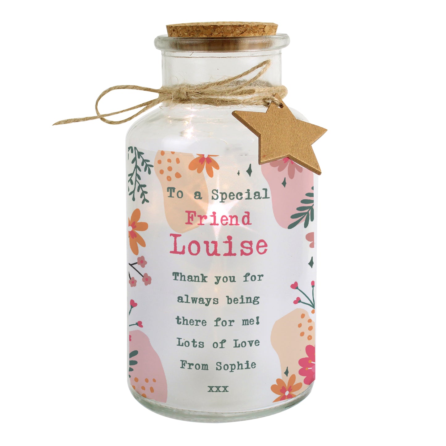 Personalised Floral LED Glass Jar - MK&JD Gifts