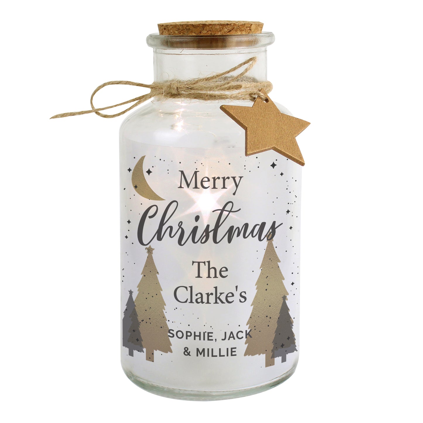 Personalised Christmas Tree LED Glass Jar - MK&JD Gifts