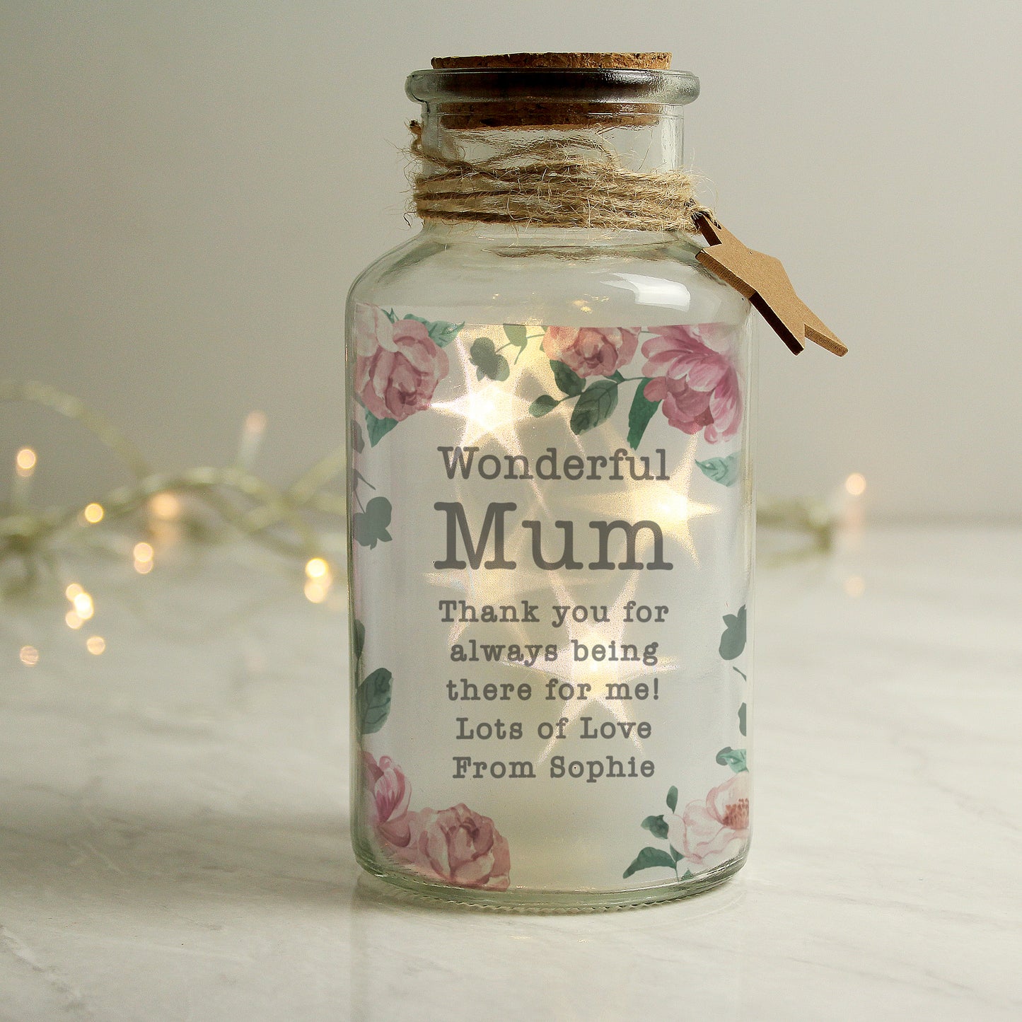 Personalised Floral Watercolour LED Glass Jar - MK&JD Gifts