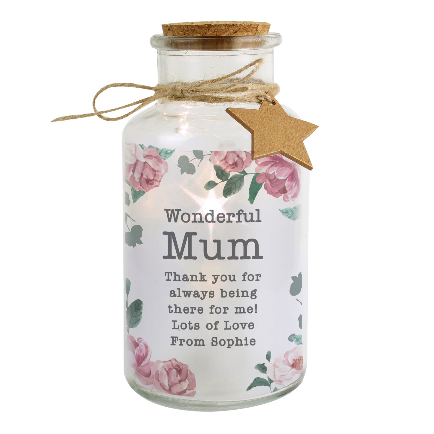 Personalised Floral Watercolour LED Glass Jar - MK&JD Gifts