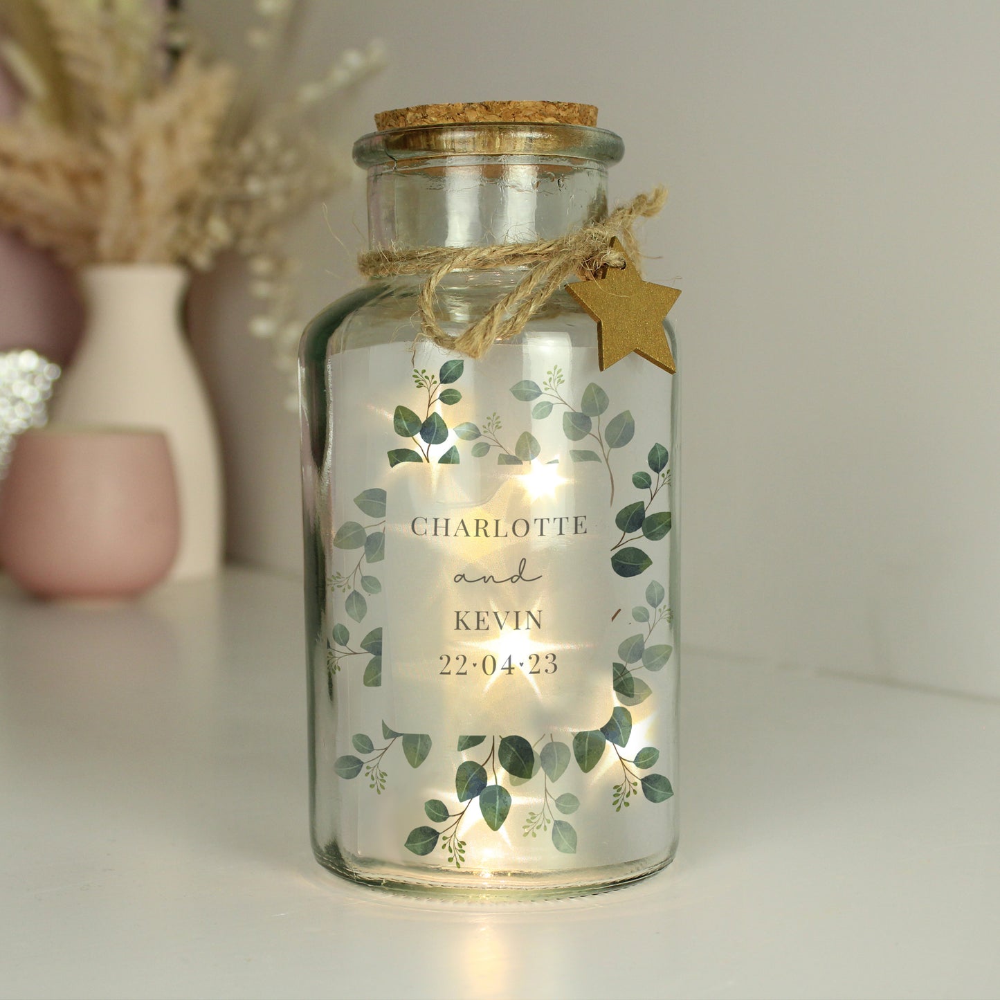 Personalised Botanical LED Glass Jar - MK&JD Gifts