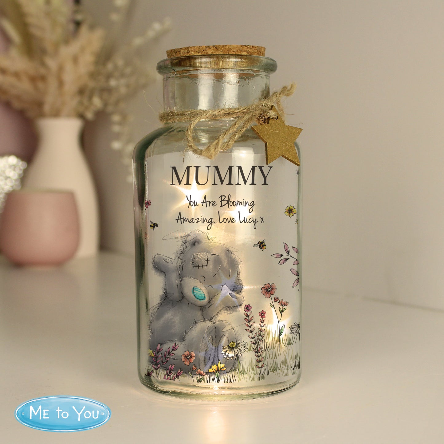 Personalised Me to You Floral LED Glass Jar - MK&JD Gifts