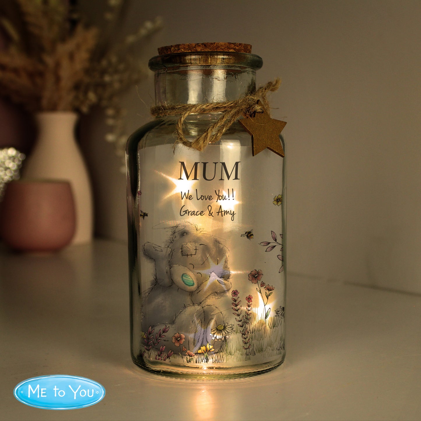 Personalised Me to You Floral LED Glass Jar - MK&JD Gifts