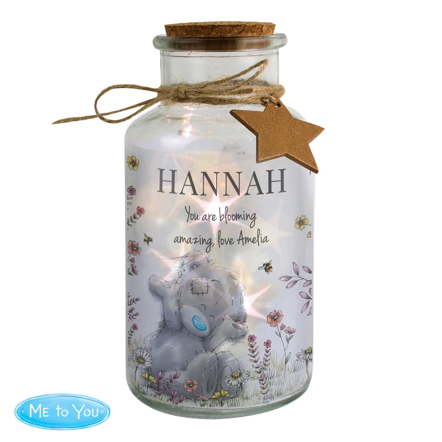 Personalised Me to You Floral LED Glass Jar - MK&JD Gifts
