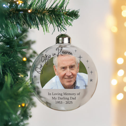 Personalised Photo Upload Memorial Glass Bauble - MK&JD Gifts