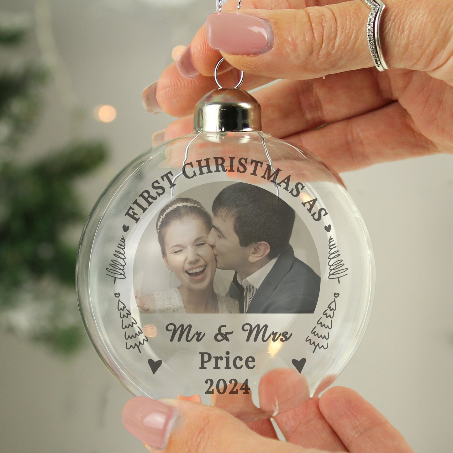 Personalised First Married Christmas Photo Upload Glass Bauble - MK&JD Gifts
