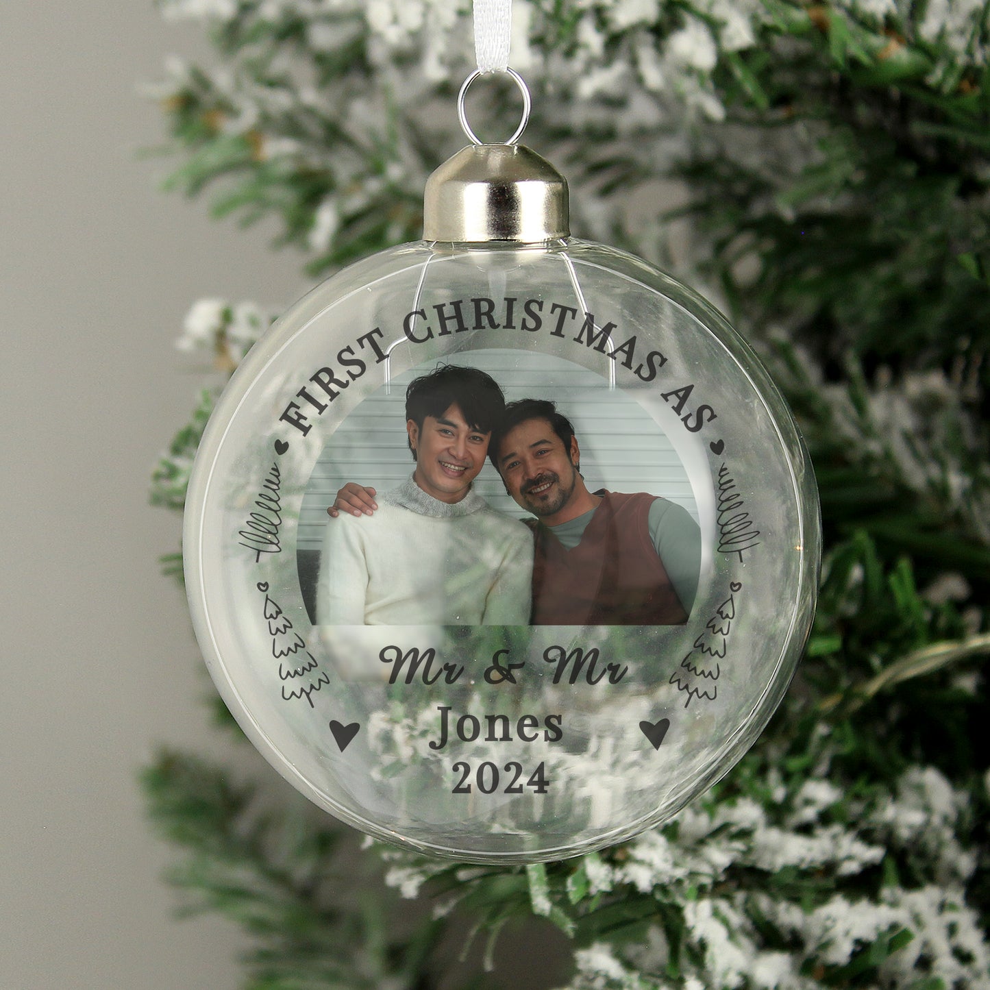 Personalised First Married Christmas Photo Upload Glass Bauble - MK&JD Gifts