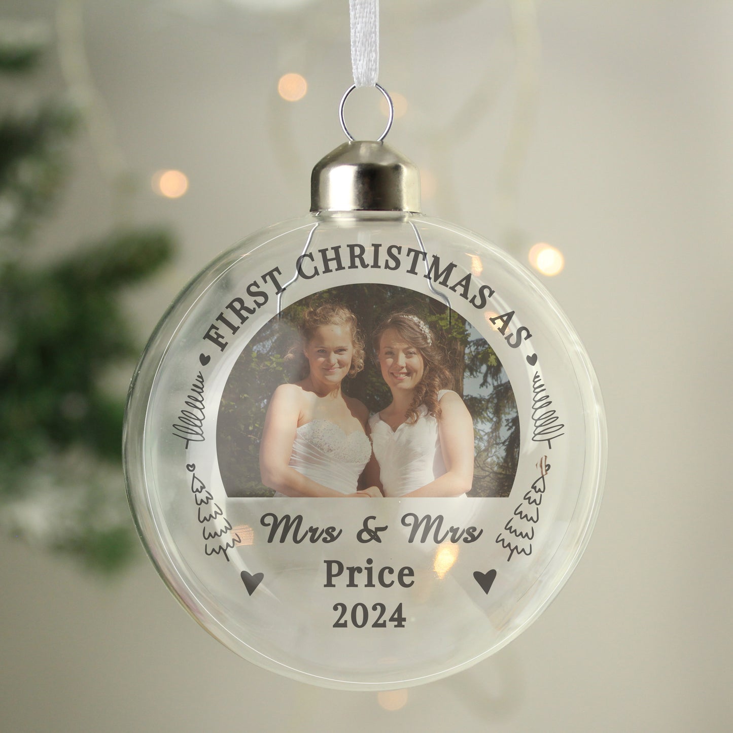 Personalised First Married Christmas Photo Upload Glass Bauble - MK&JD Gifts