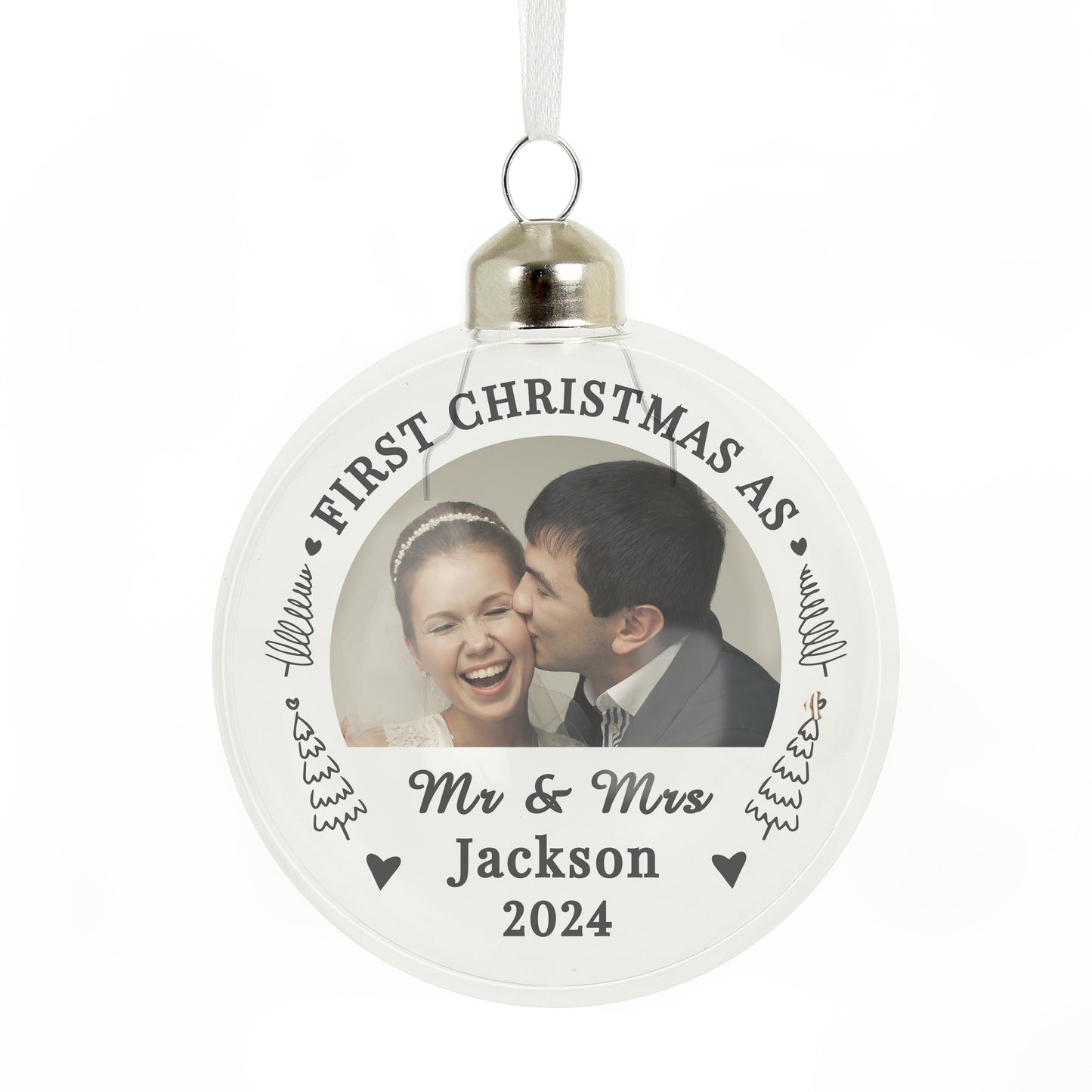 Personalised First Married Christmas Photo Upload Glass Bauble - MK&JD Gifts