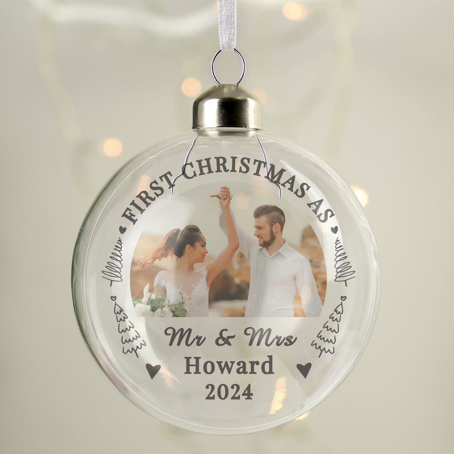 Personalised First Married Christmas Photo Upload Glass Bauble - MK&JD Gifts