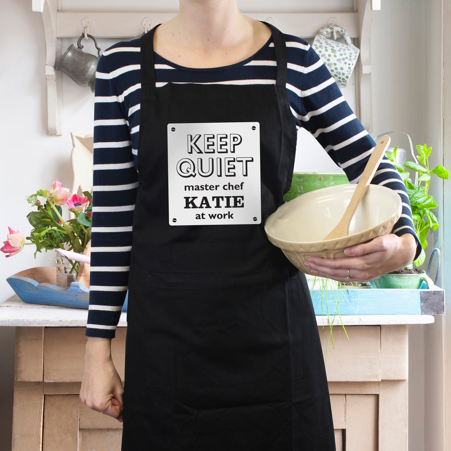 Personalised Keep Quiet Black Apron - MK&JD Gifts