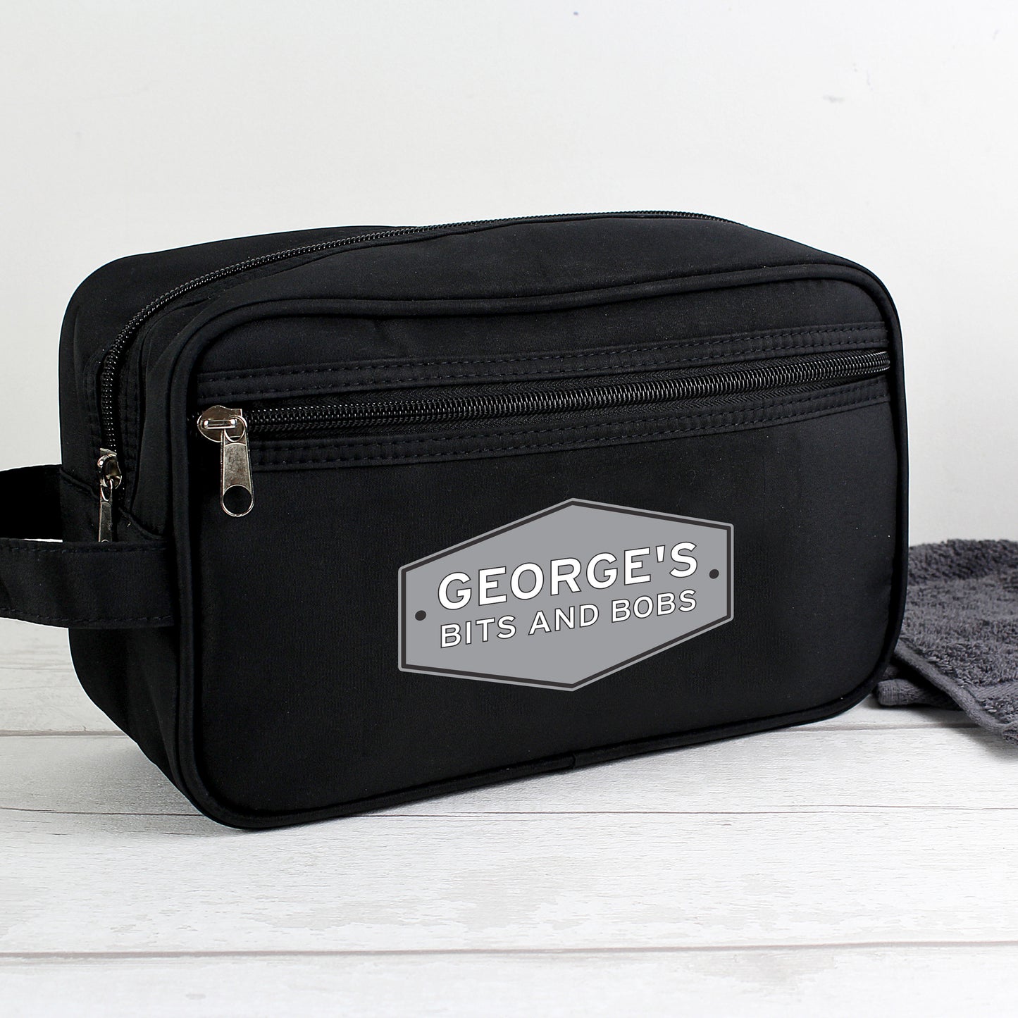 Personalised Plaque Black Toiletry Bag - MK&JD Gifts