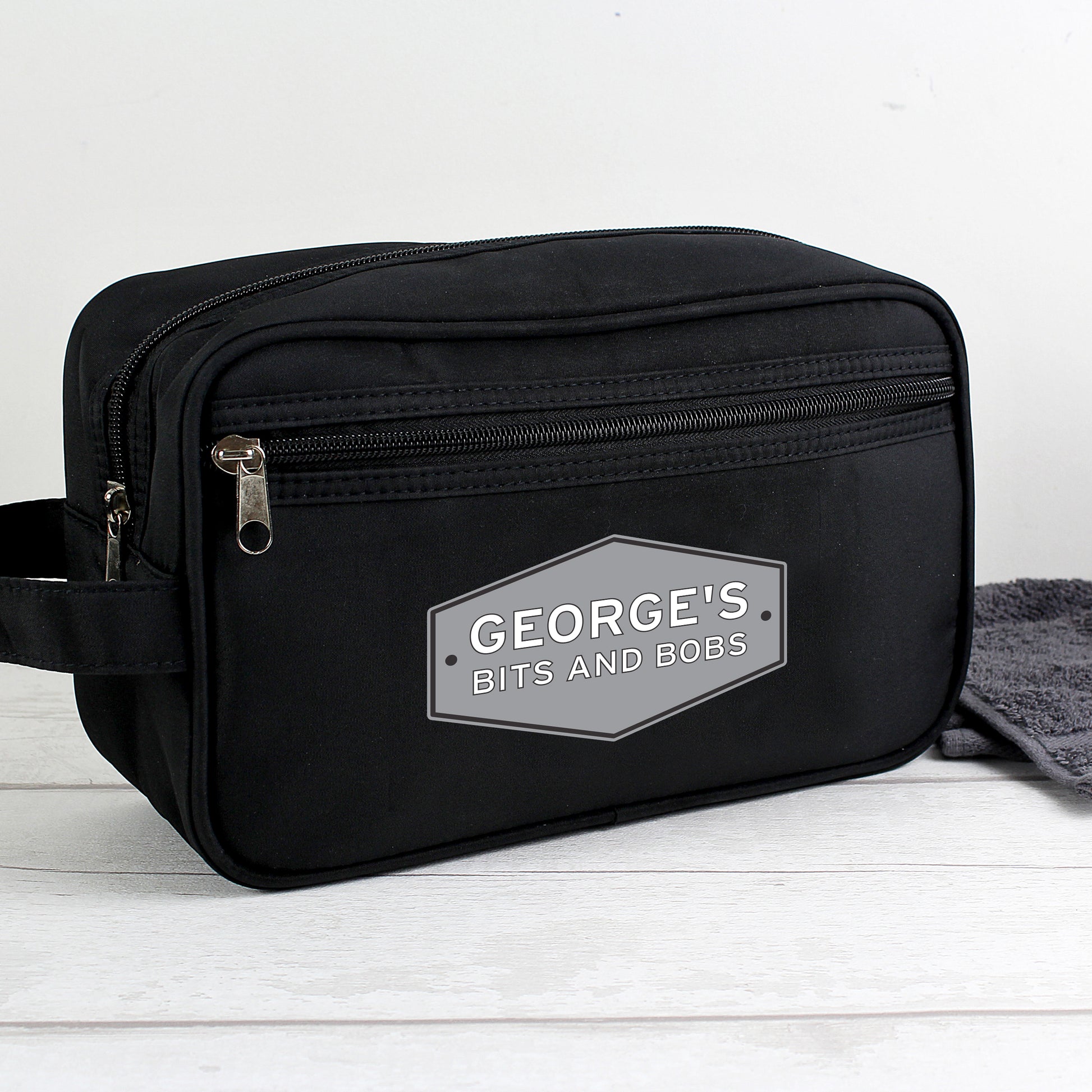 Personalised Plaque Black Toiletry Bag - MK&JD Gifts