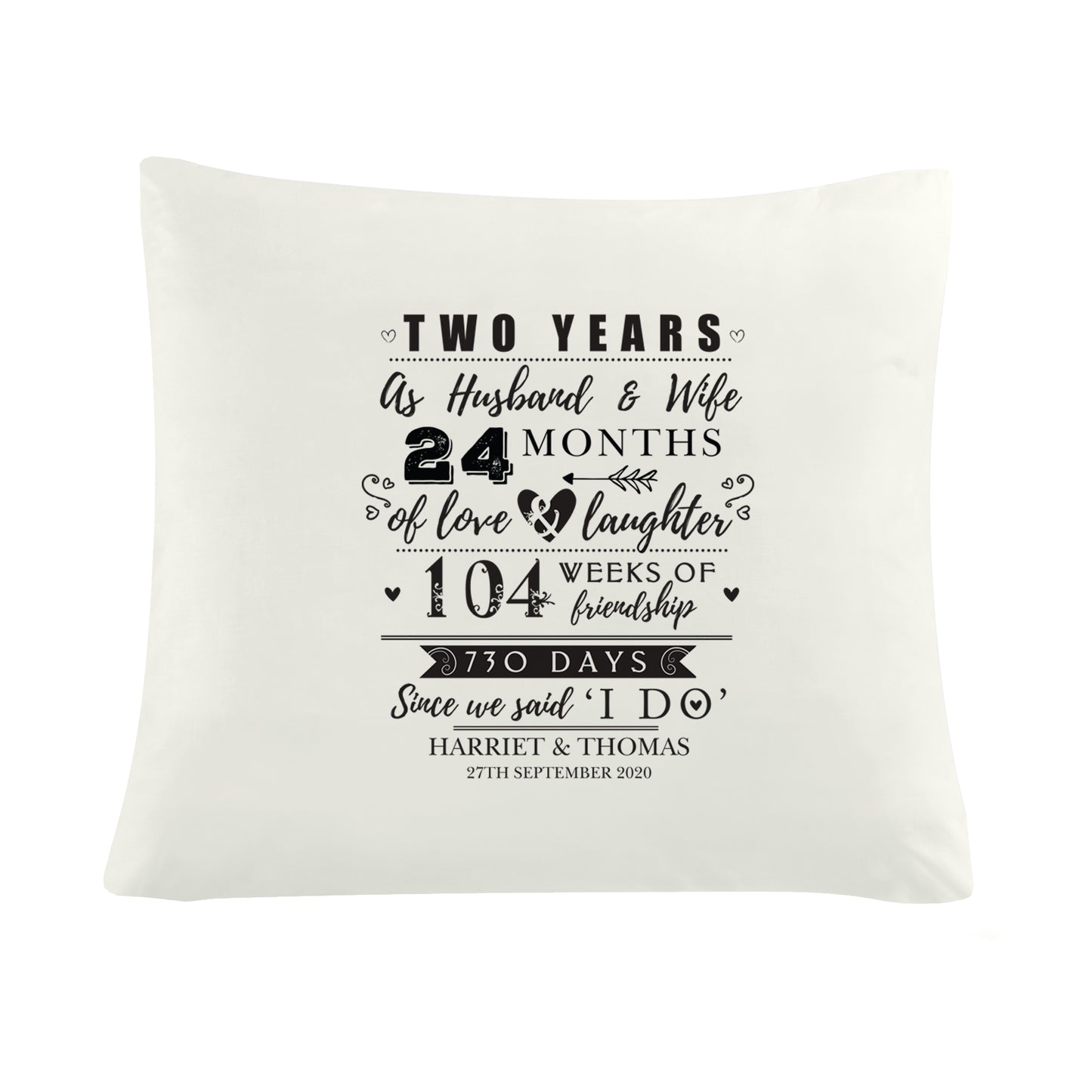 Personalised 2nd Anniversary Cushion - MK&JD Gifts