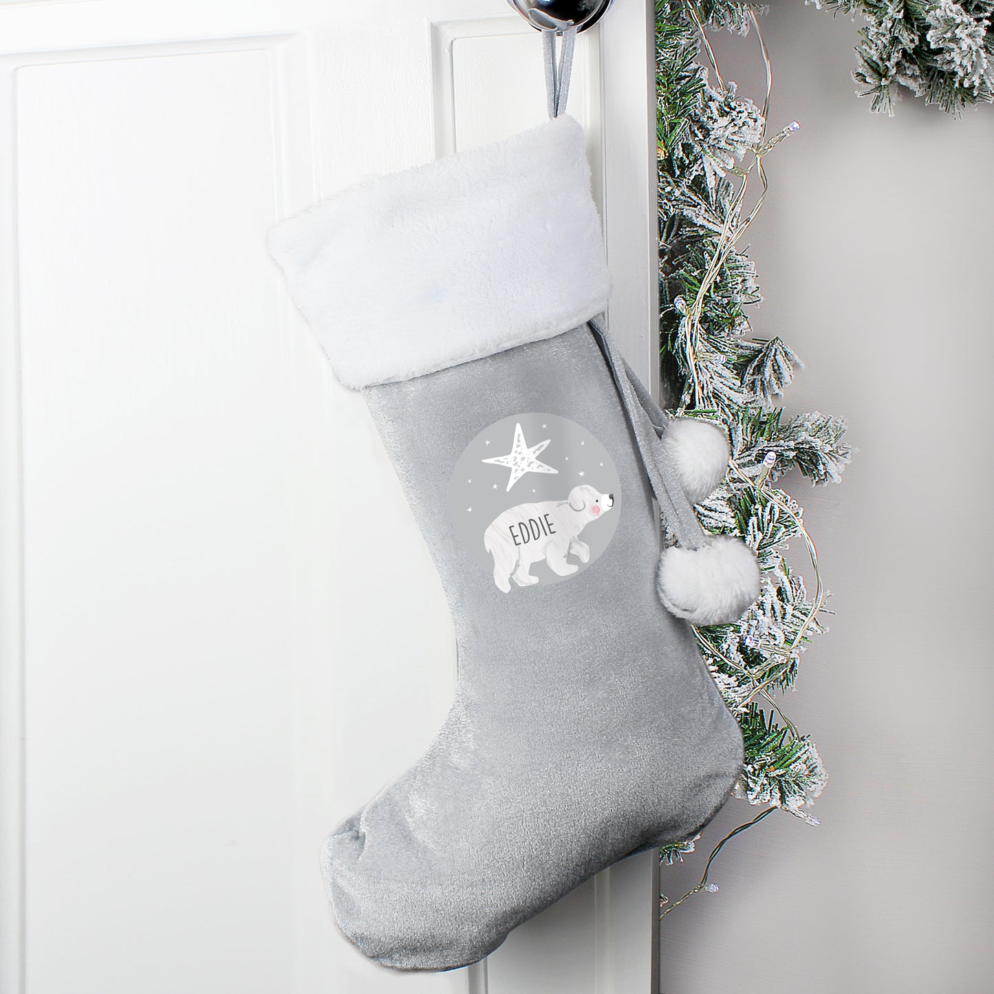 Personalised Baby Polar Bear Luxury Silver Grey Stocking - MK&JD Gifts