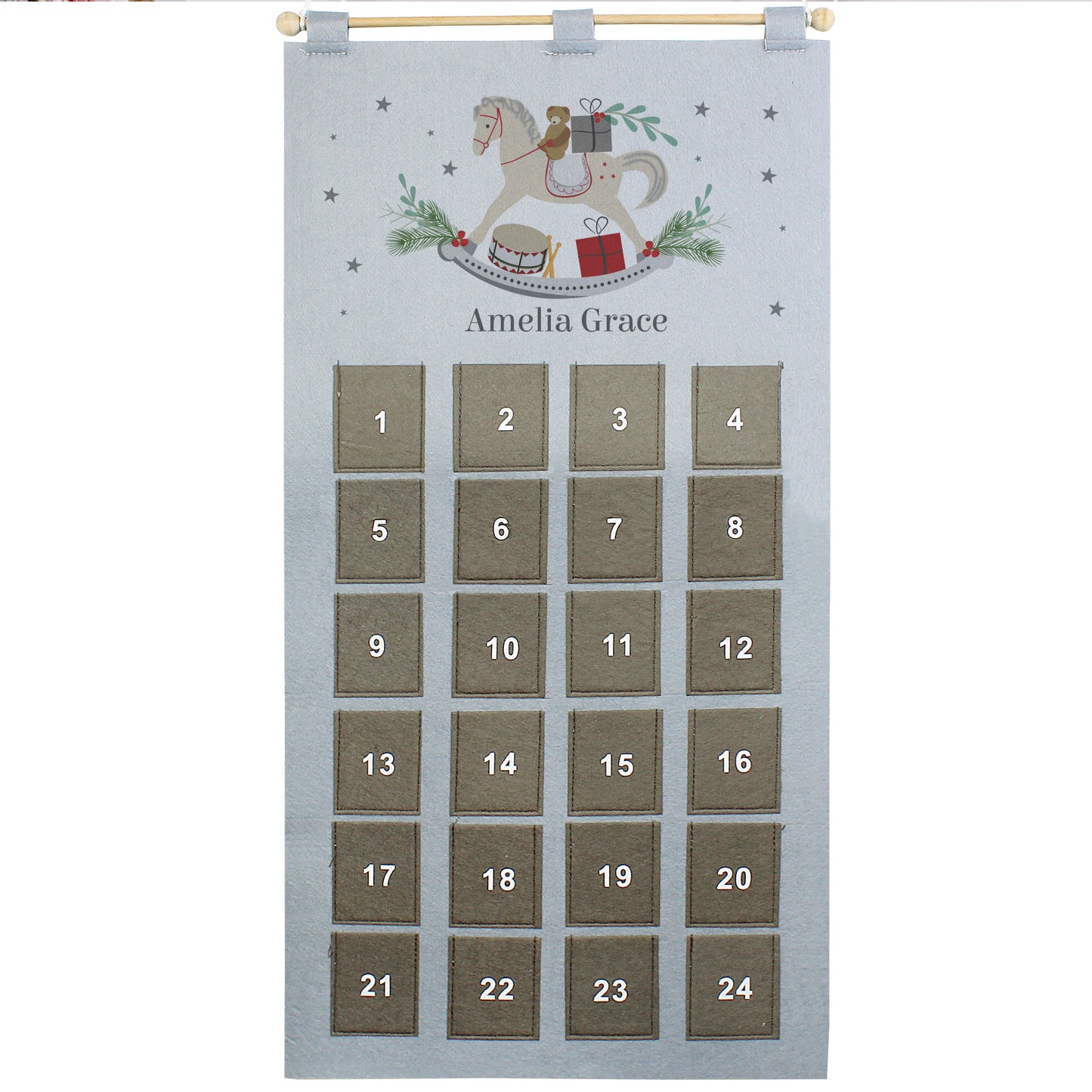 Personalised Rocking Horse Advent Calendar In Silver Grey - MK&JD Gifts