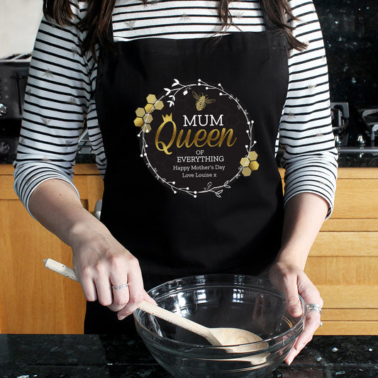 Personalised Queen Bee Black Apron - MK&JD Gifts