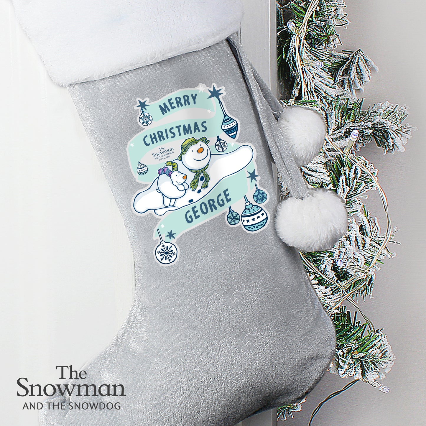Personalised The Snowman and the Snowdog Luxury Silver Grey Stocking - MK&JD Gifts