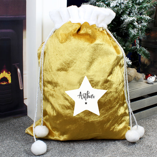Personalised Star Luxury Pom Pom Gold Sack - MK&JD Gifts
