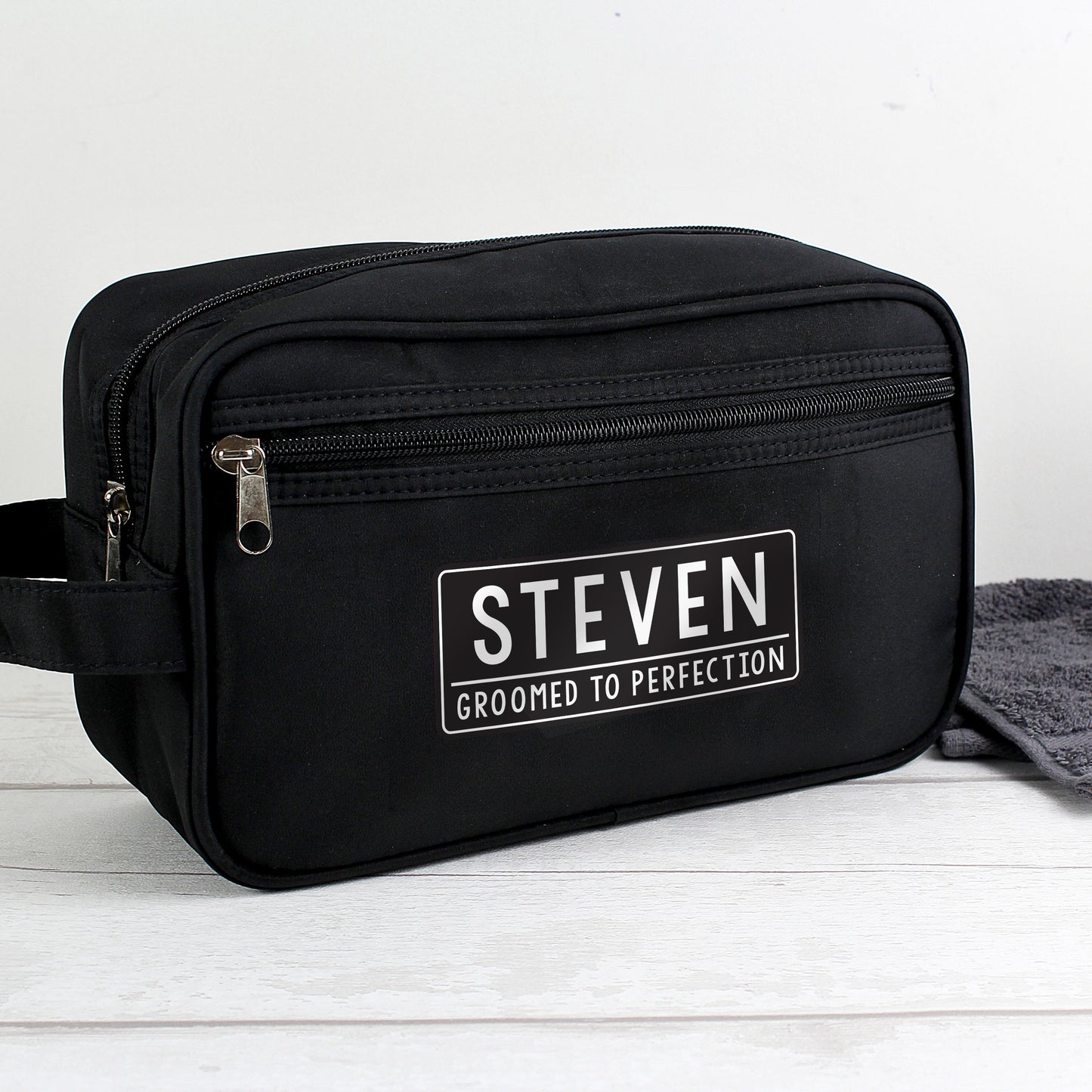 Personalised Free Text Black Toiletry Bag - MK&JD Gifts