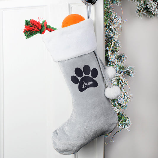 Personalised Paw Print Silver Grey Stocking - MK&JD Gifts